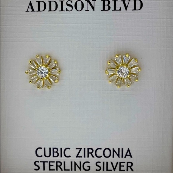 NEW Addison BLVD CZ Gold Plate 925 Sterling Silver Flower Daisy Stud Earrings - Picture 1 of 3